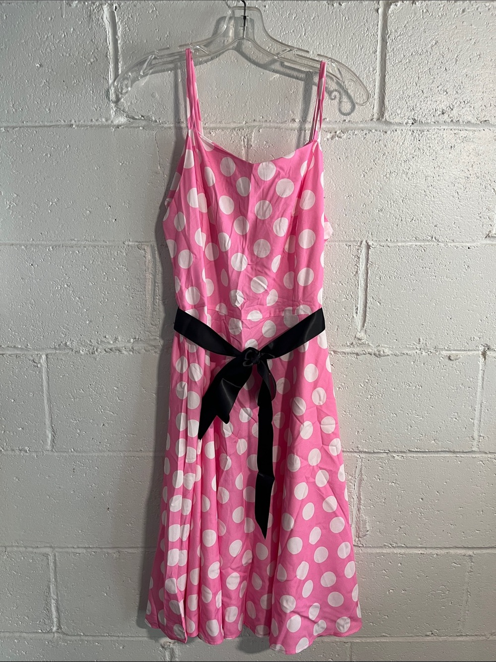Iwemek “Minnie” Polka Dot A-Line Dress with Black Waist Tie- XL
